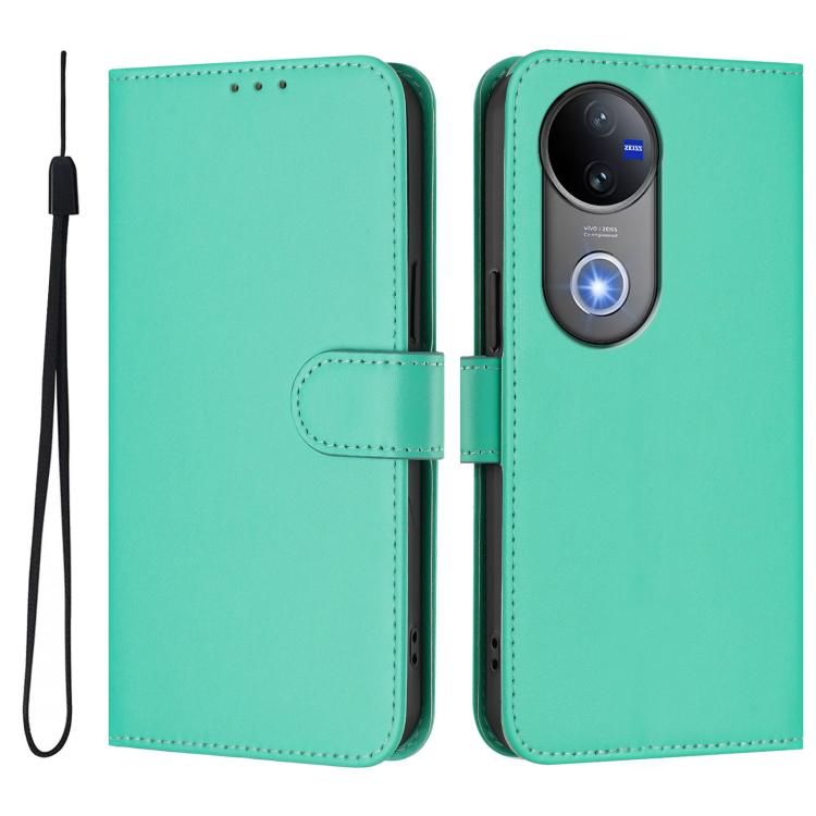 For vivo V50 Global Skin Feel Solid Color Leather Phone Case with Lanyard