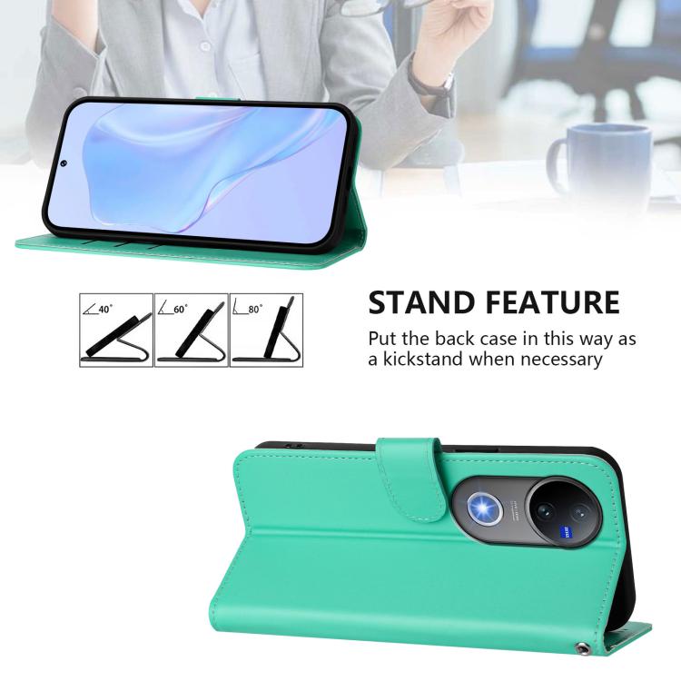 For vivo V50 Global Skin Feel Solid Color Leather Phone Case with Lanyard