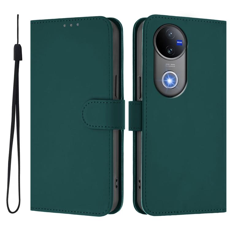 For vivo V50 Global Skin Feel Solid Color Leather Phone Case with Lanyard