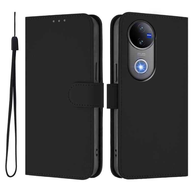 For vivo V50 Global Skin Feel Solid Color Leather Phone Case with Lanyard