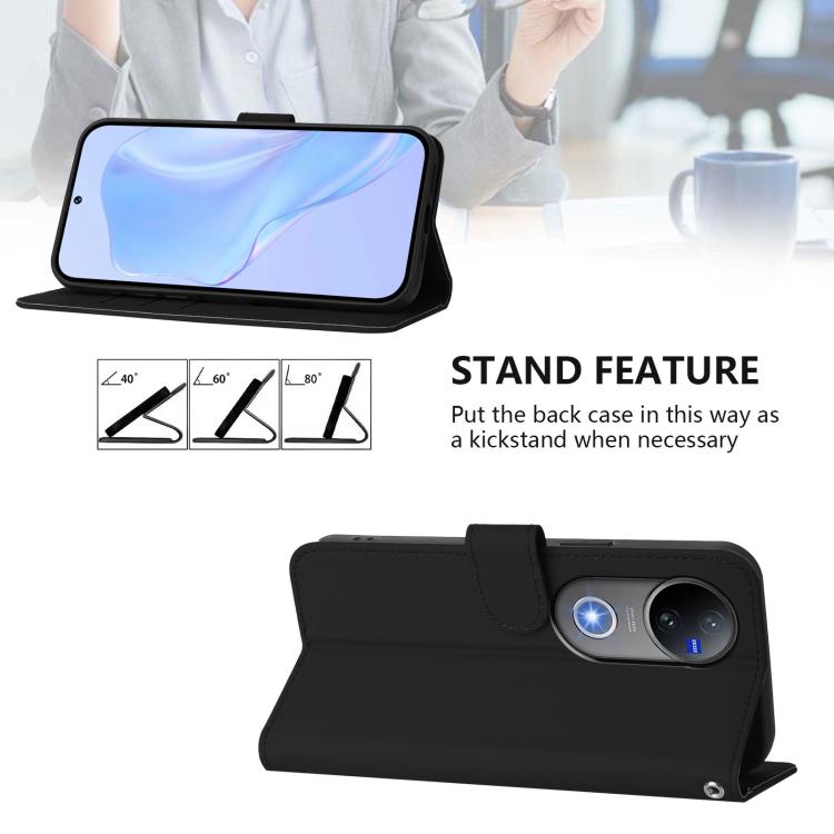 For vivo V50 Global Skin Feel Solid Color Leather Phone Case with Lanyard