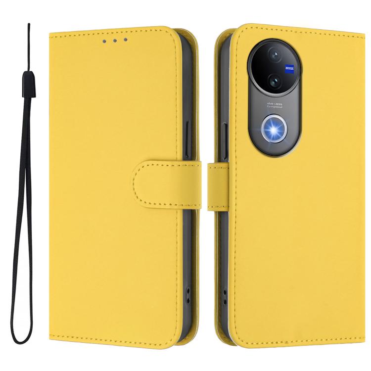 For vivo V50 Global Skin Feel Solid Color Leather Phone Case with Lanyard