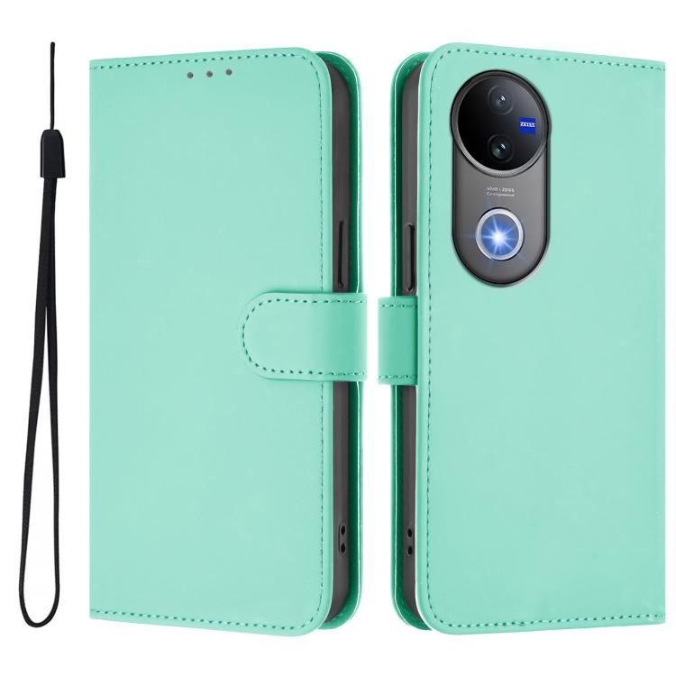 For vivo V50 Global Skin Feel Solid Color Leather Phone Case with Lanyard