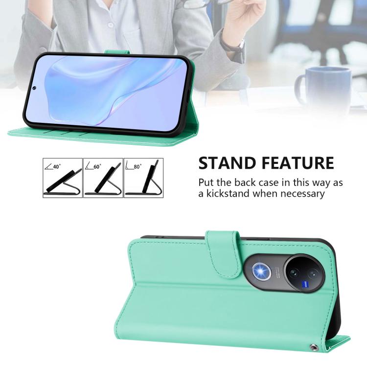 For vivo V50 Global Skin Feel Solid Color Leather Phone Case with Lanyard