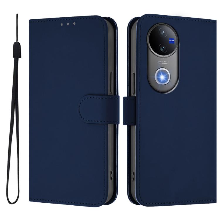 For vivo V50 Global Skin Feel Solid Color Leather Phone Case with Lanyard