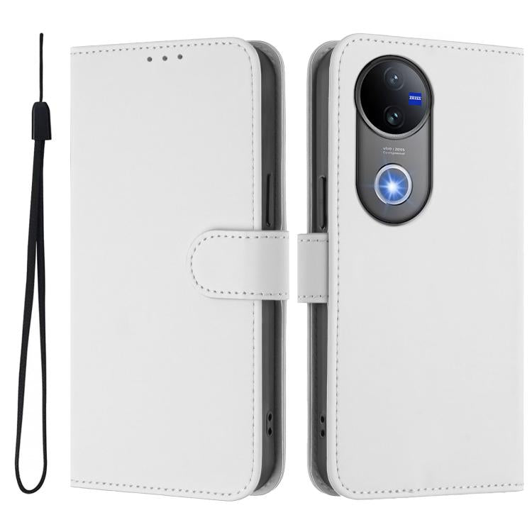 For vivo V50 Global Skin Feel Solid Color Leather Phone Case with Lanyard