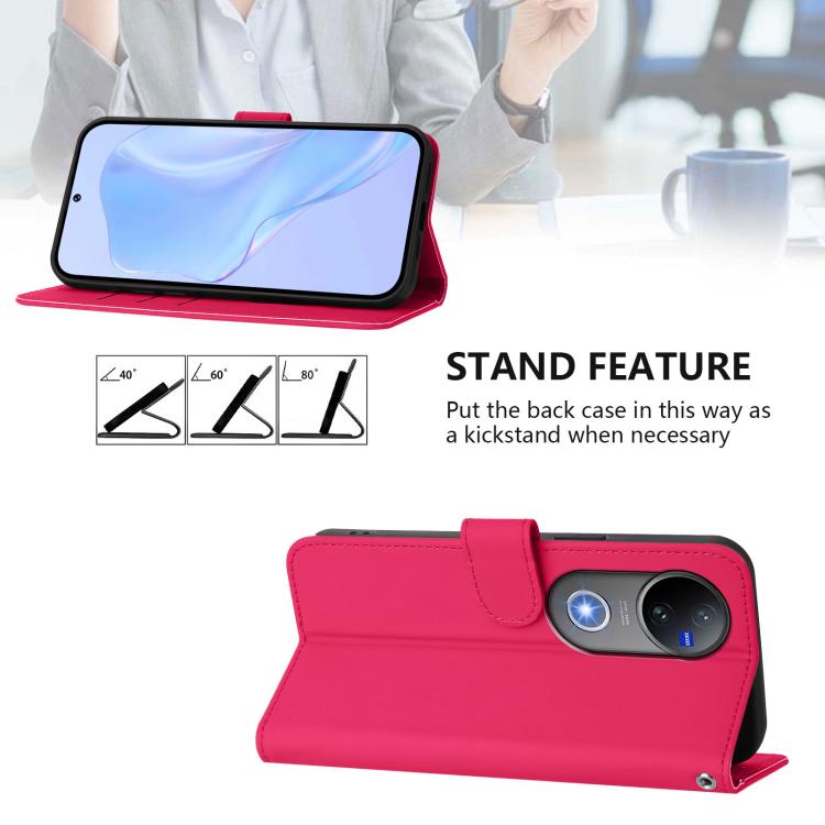 For vivo V50 Global Skin Feel Solid Color Leather Phone Case with Lanyard