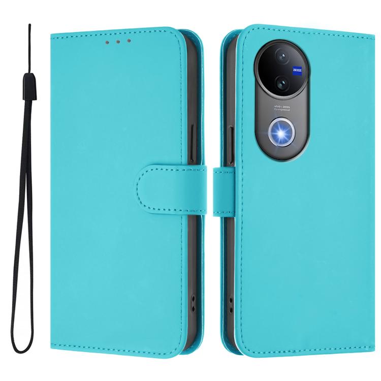 For vivo V50 Global Skin Feel Solid Color Leather Phone Case with Lanyard