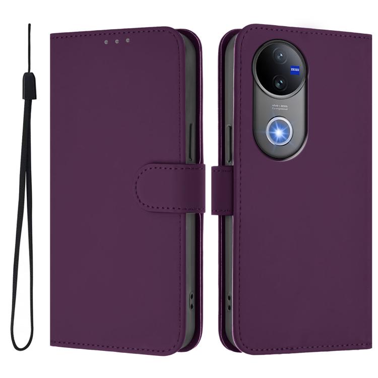 For vivo V50 Global Skin Feel Solid Color Leather Phone Case with Lanyard