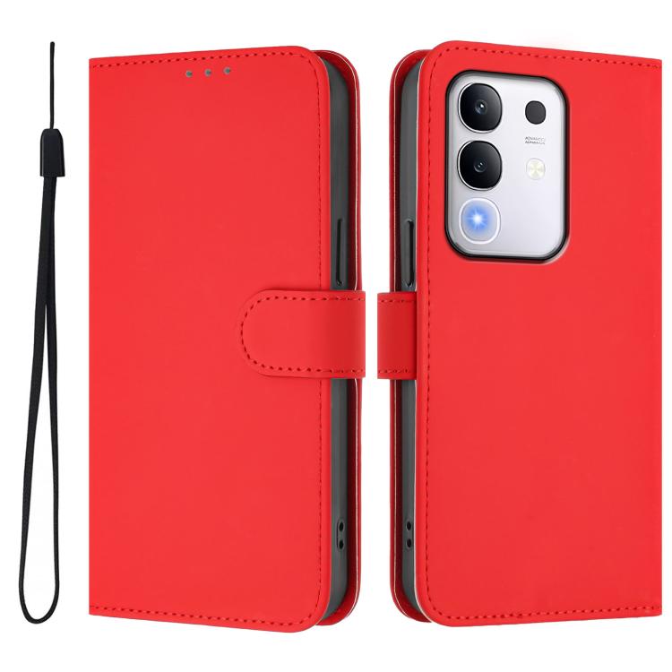 For vivo Y29 4G Global Skin Feel Solid Color Leather Phone Case with Lanyard