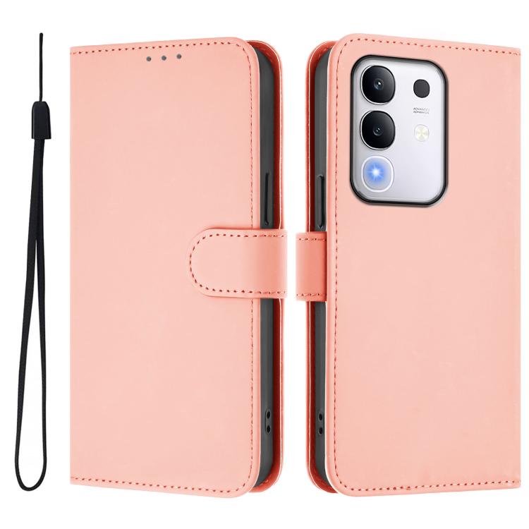 For vivo Y29 4G Global Skin Feel Solid Color Leather Phone Case with Lanyard