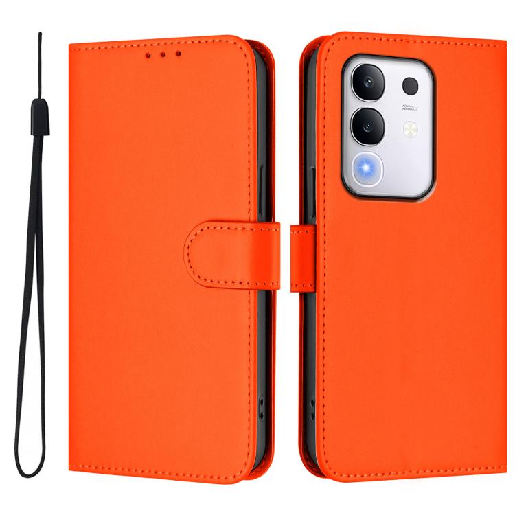 For vivo Y29 4G Global Skin Feel Solid Color Leather Phone Case with Lanyard