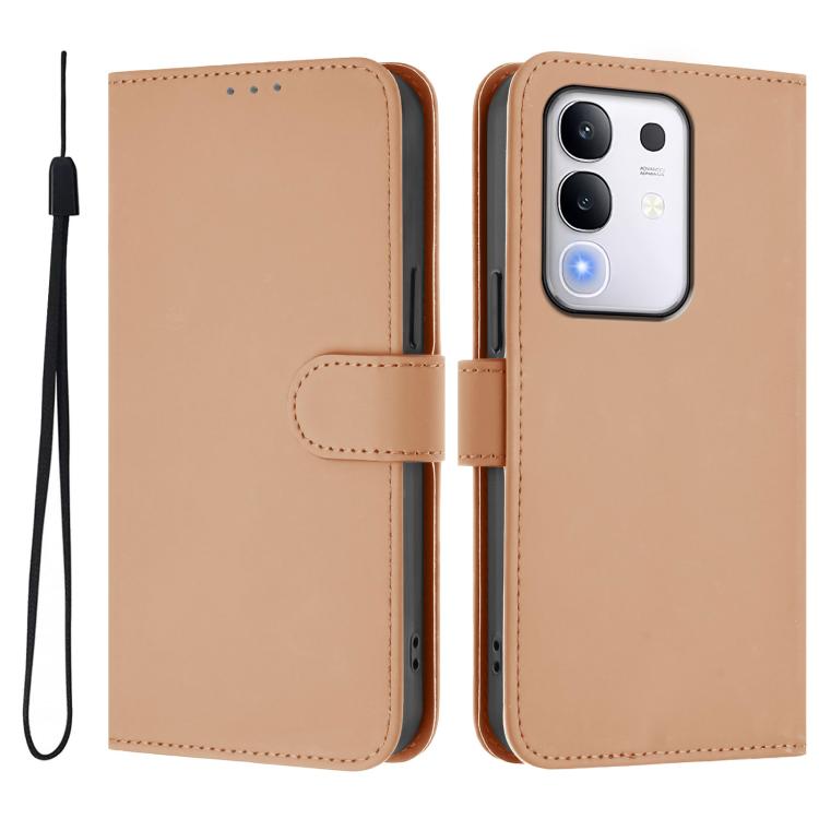 For vivo Y29 4G Global Skin Feel Solid Color Leather Phone Case with Lanyard