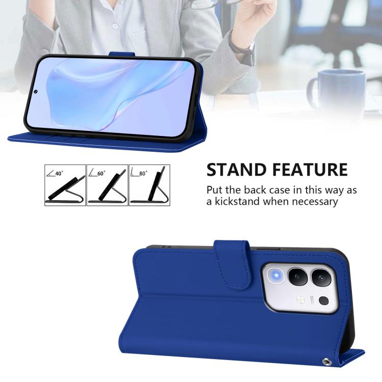 For vivo Y29 4G Global Skin Feel Solid Color Leather Phone Case with Lanyard