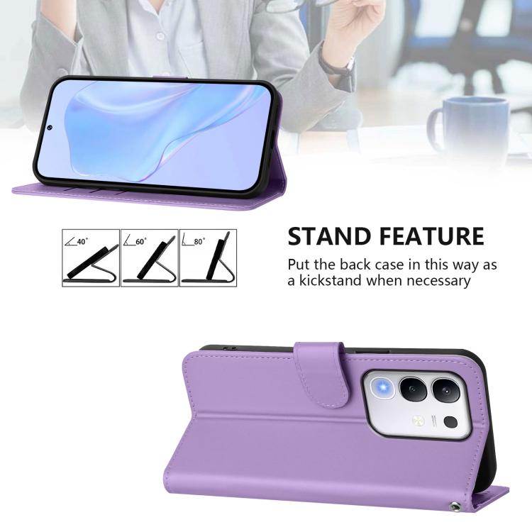 For vivo Y29 4G Global Skin Feel Solid Color Leather Phone Case with Lanyard