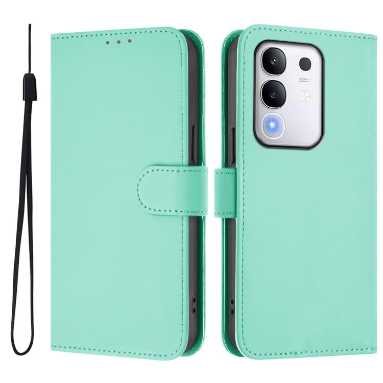 For vivo Y29 4G Global Skin Feel Solid Color Leather Phone Case with Lanyard