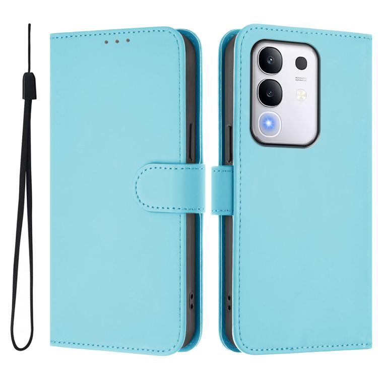 For vivo Y29 4G Global Skin Feel Solid Color Leather Phone Case with Lanyard