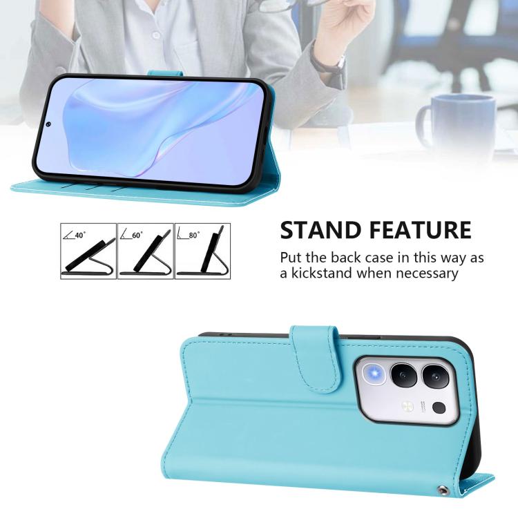 For vivo Y29 4G Global Skin Feel Solid Color Leather Phone Case with Lanyard