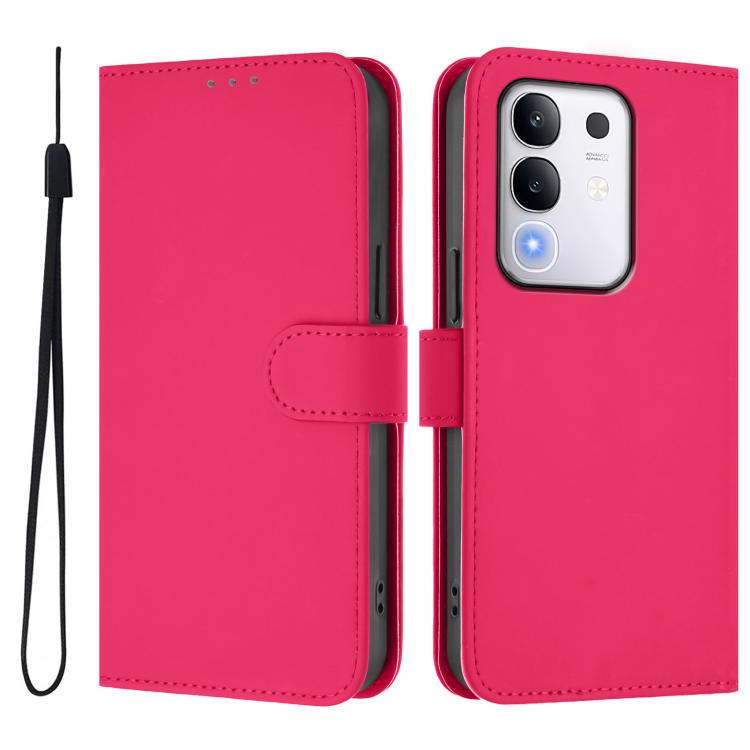 For vivo Y29 4G Global Skin Feel Solid Color Leather Phone Case with Lanyard
