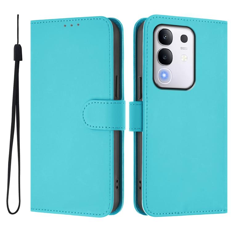For vivo Y29 4G Global Skin Feel Solid Color Leather Phone Case with Lanyard
