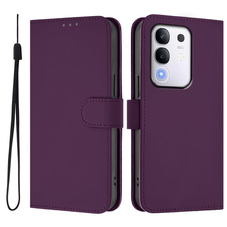 For vivo Y29 4G Global Skin Feel Solid Color Leather Phone Case with Lanyard