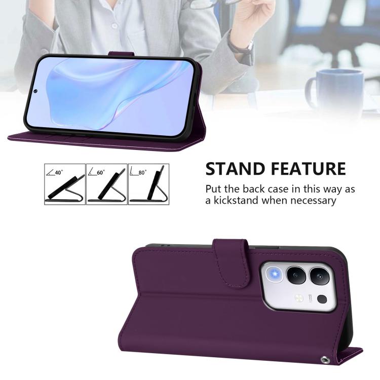 For vivo Y29 4G Global Skin Feel Solid Color Leather Phone Case with Lanyard