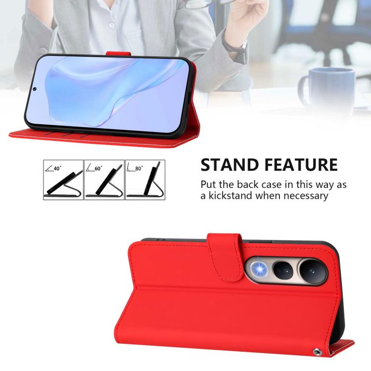 For vivo V50 Lite 5G Skin Feel Solid Color Leather Phone Case with Lanyard