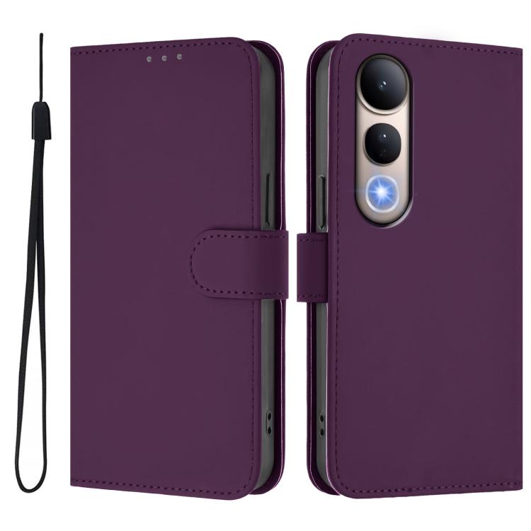 For vivo V50 Lite 5G Skin Feel Solid Color Leather Phone Case with Lanyard