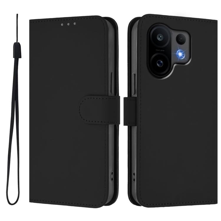For vivo S30 Skin Feel Solid Color Leather Phone Case with Lanyard