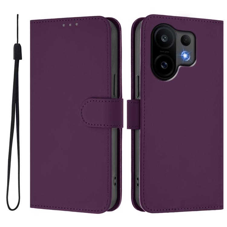 For vivo S30 Skin Feel Solid Color Leather Phone Case with Lanyard