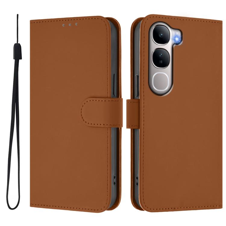 For vivo Y31 5G Global Skin Feel Solid Color Leather Phone Case with Lanyard