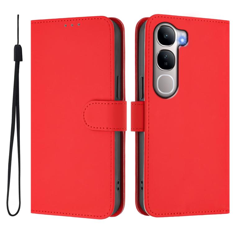 For vivo Y31 5G Global Skin Feel Solid Color Leather Phone Case with Lanyard