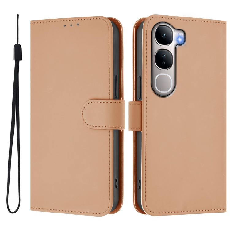 For vivo Y31 5G Global Skin Feel Solid Color Leather Phone Case with Lanyard