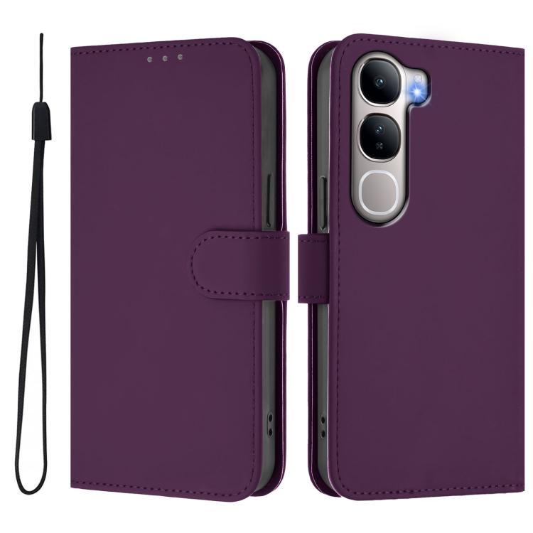 For vivo Y31 5G Global Skin Feel Solid Color Leather Phone Case with Lanyard