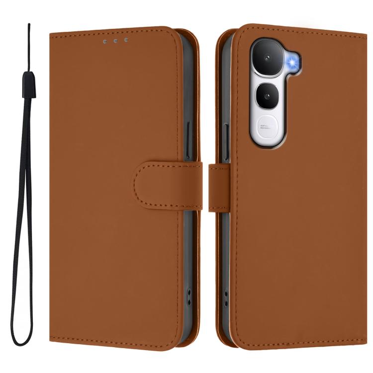 For vivo Y400 4G Skin Feel Solid Color Leather Phone Case with Lanyard