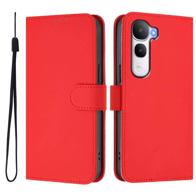 For vivo Y400 4G Skin Feel Solid Color Leather Phone Case with Lanyard