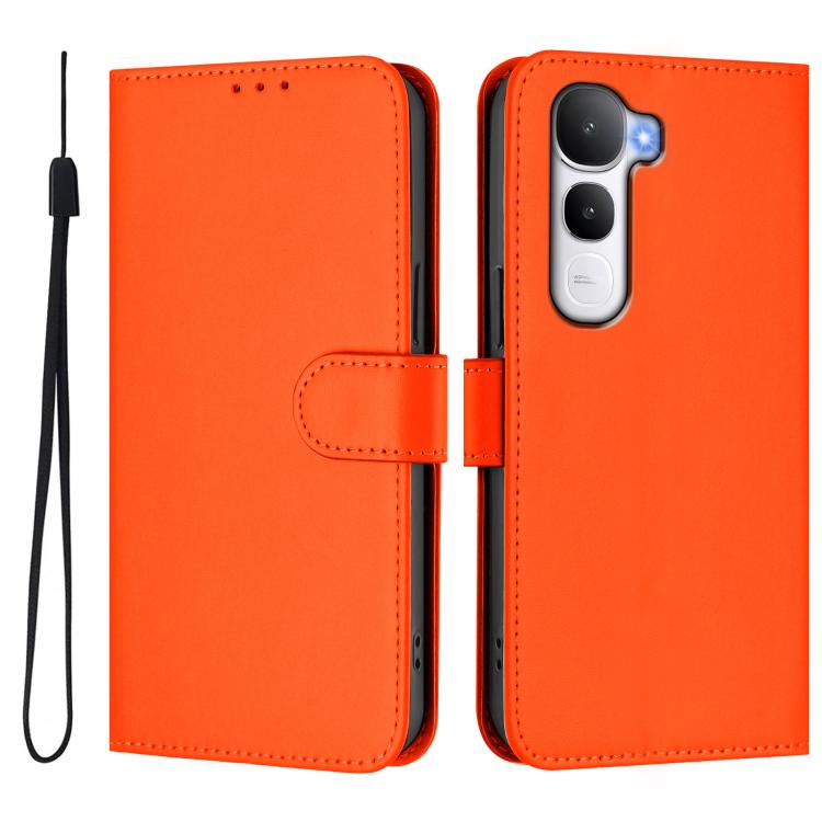 For vivo Y400 4G Skin Feel Solid Color Leather Phone Case with Lanyard