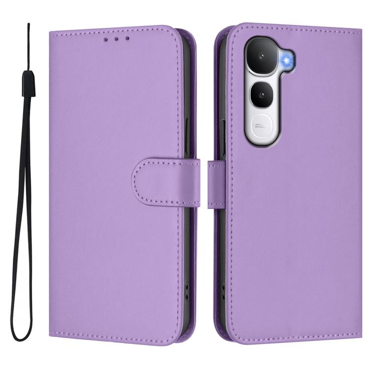 For vivo Y400 4G Skin Feel Solid Color Leather Phone Case with Lanyard