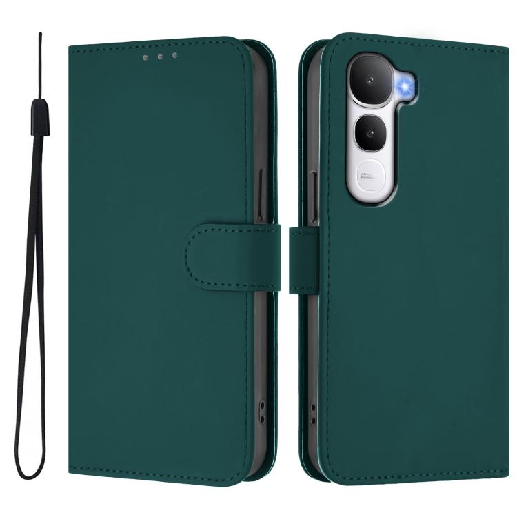 For vivo Y400 4G Skin Feel Solid Color Leather Phone Case with Lanyard