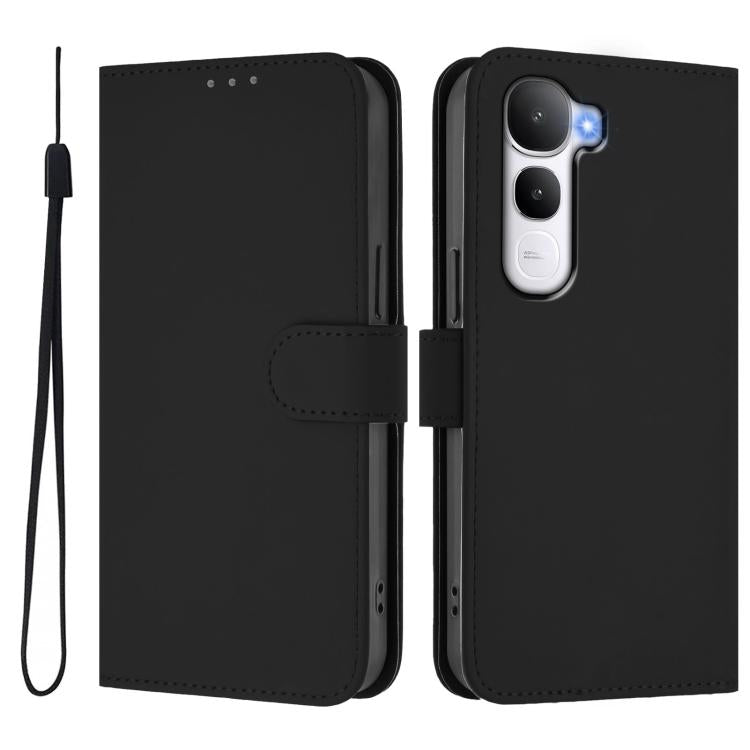 For vivo Y400 4G Skin Feel Solid Color Leather Phone Case with Lanyard