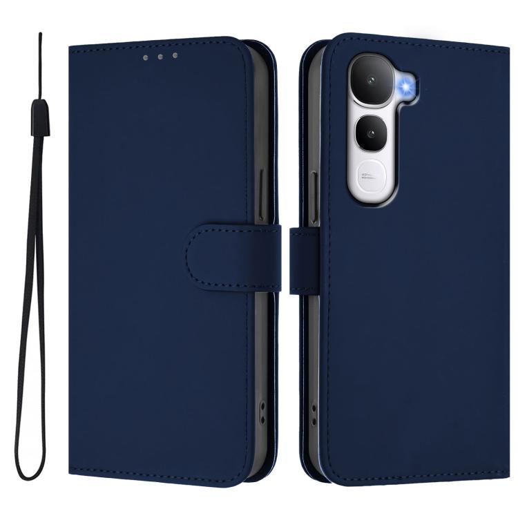 For vivo Y400 4G Skin Feel Solid Color Leather Phone Case with Lanyard