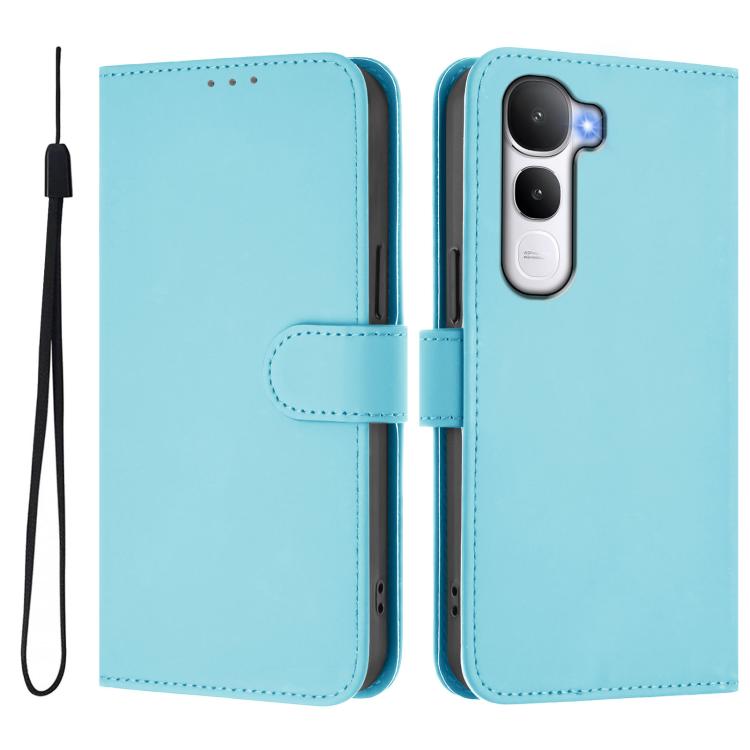 For vivo Y400 4G Skin Feel Solid Color Leather Phone Case with Lanyard