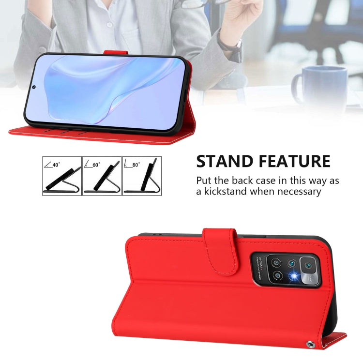 For Redmi 10 4G 2021 Global Skin Feel Solid Color Leather Phone Case with Lanyard