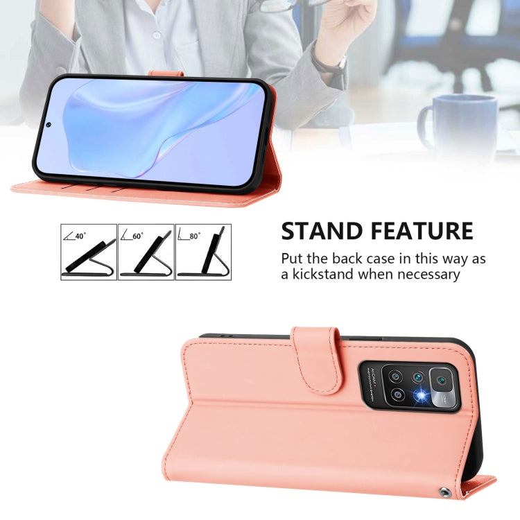 For Redmi 10 4G 2021 Global Skin Feel Solid Color Leather Phone Case with Lanyard