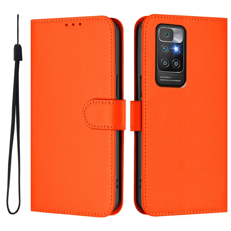For Redmi 10 4G 2021 Global Skin Feel Solid Color Leather Phone Case with Lanyard