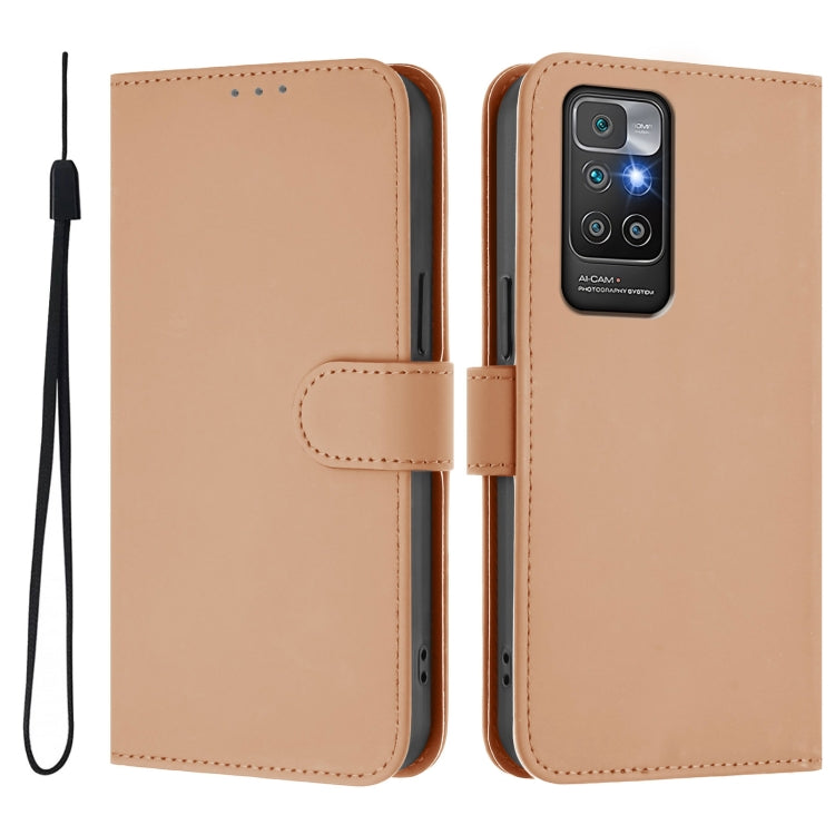 For Redmi 10 4G 2021 Global Skin Feel Solid Color Leather Phone Case with Lanyard