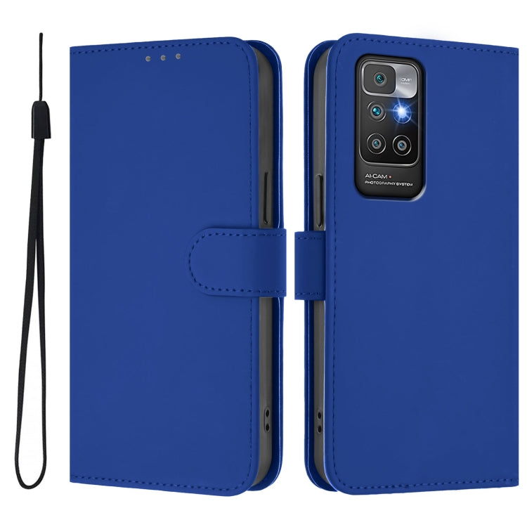 For Redmi 10 4G 2021 Global Skin Feel Solid Color Leather Phone Case with Lanyard