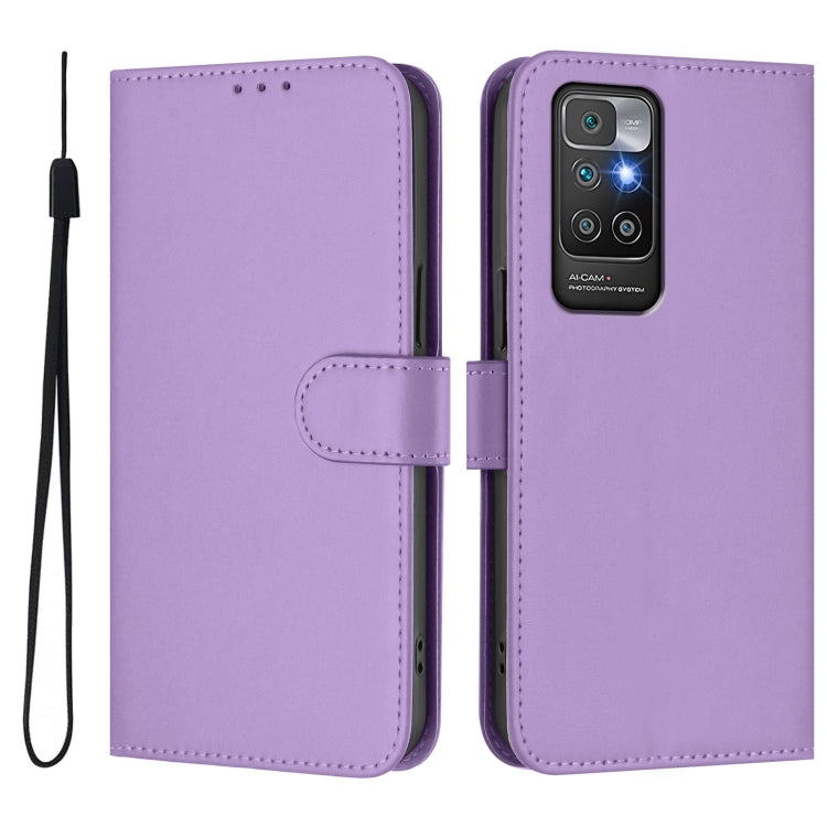 For Redmi 10 4G 2021 Global Skin Feel Solid Color Leather Phone Case with Lanyard