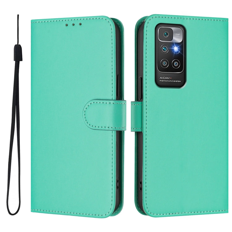 For Redmi 10 4G 2021 Global Skin Feel Solid Color Leather Phone Case with Lanyard