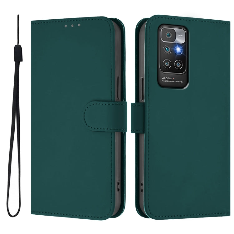 For Redmi 10 4G 2021 Global Skin Feel Solid Color Leather Phone Case with Lanyard